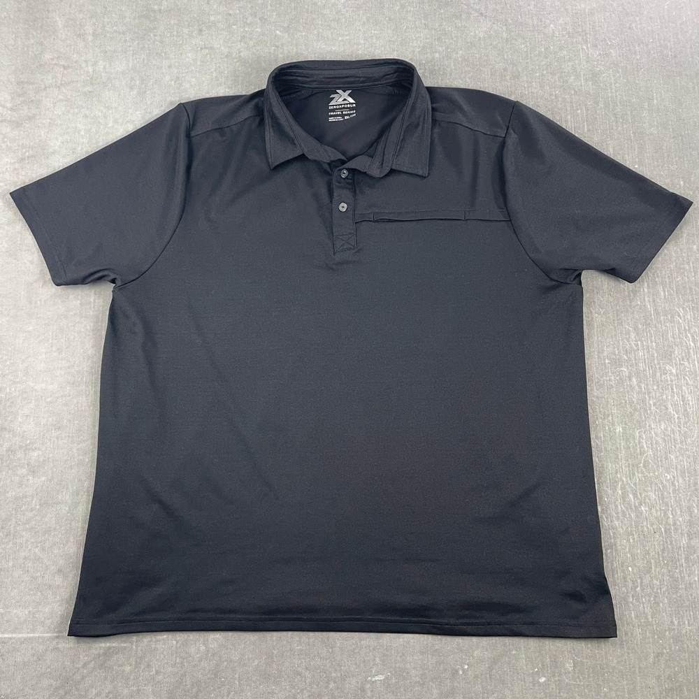 Zeroxposur Men XXL Black Polo Shirt Travel Series Zipper Pocket Stretch
